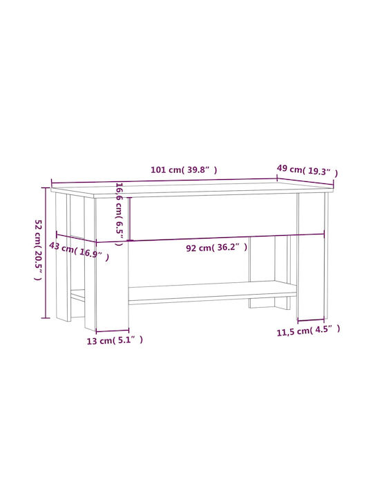 Rectangular Central Wooden Coffee Table with Lifting Mechanism Black M102xW49xH42cm