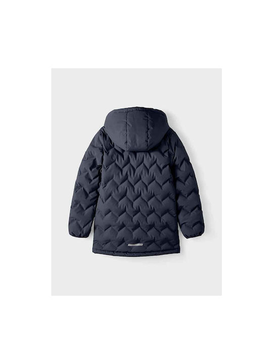 Name It Waterproof Kids Quilted Jacket Long Hooded Navy Blue