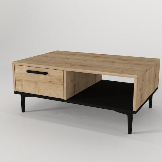 ArteLibre Rechteckiges Zentral Kaffeetisch Banno Holz mit Schubladen Beige M90xT60xH38cm