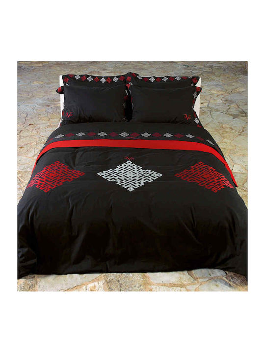 19V69 Duvet Cover Set Cotton Satin Queen with 2 Pillowcases 230x250 10.00068 Black / Red