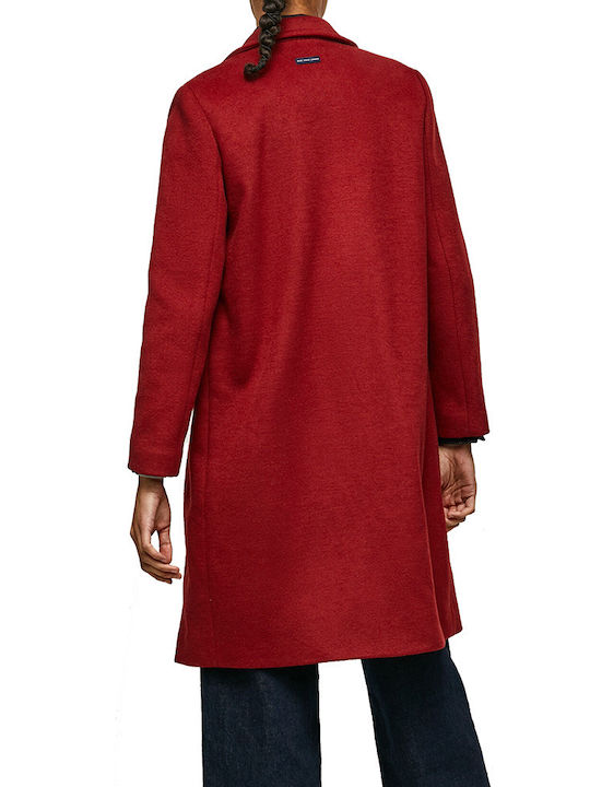 Pepe Jeans Γυναικείο Κόκκινο Παλτό με Κουμπιά