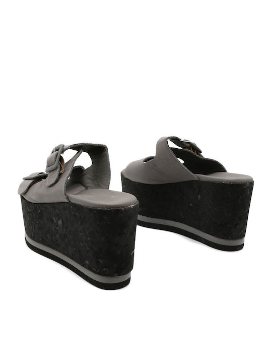 Women's Leather Platform Wedge Sandals Gray
