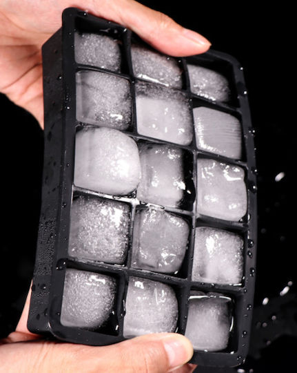 Ice Tray Cube Silicone 15 Slots with Lid Black 0020066