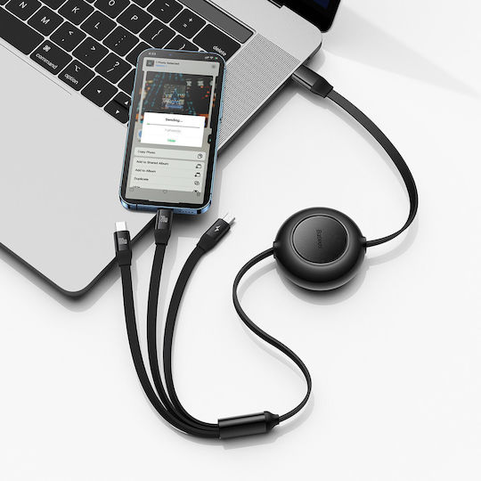 Baseus Bright Mirror 2 Retractable USB to micro USB / Type-C / Lightning Cable Μαύρο 1.1m (CAMJ010201)