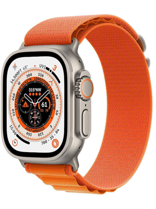 Apple Watch Ultra Titanium 49mm Αδιάβροχο με eSIM και Παλμογράφο (Orange Alpine Loop Large)