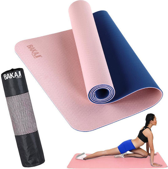 Bakaji Στρώμα Γυμναστικής Yoga Ροζ με Ιμάντα Μεταφοράς (183x61x0.6cm)