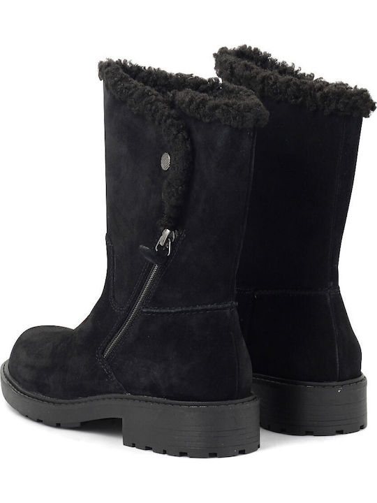 Opal Zip Suede Women's Ankle Boots with Fur Black