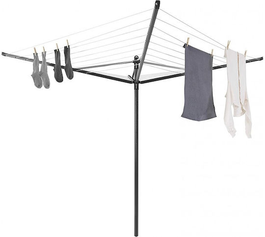 Brabantia Lift-O-Matic Folding Floor Clothes Drying Rack for Garden Metallic with 50m Hanging Length