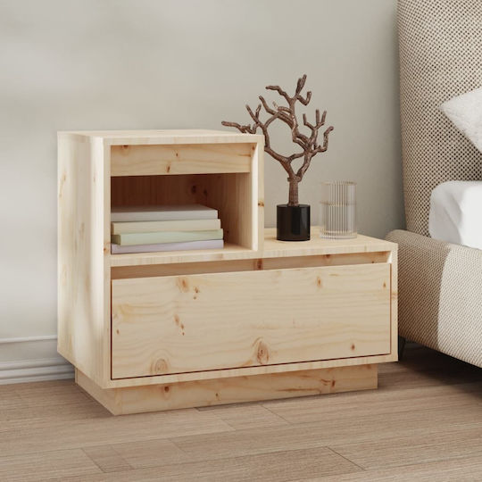 Noptiere din Lemn Masiv Bej 2buc 60x34x51cm