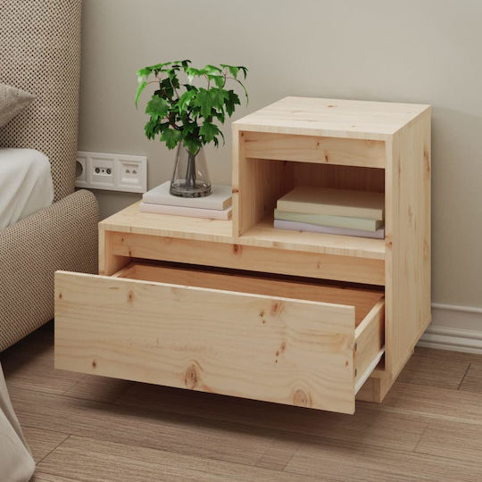 Noptiere din Lemn Masiv Bej 2buc 60x34x51cm