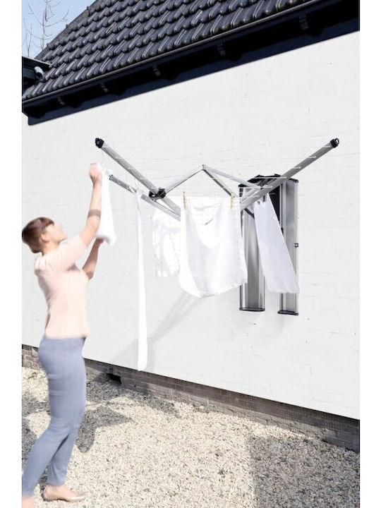 Brabantia WallFix Dryer Metallic Folding Wall Mounted Clothes Drying Rack with Hanging Length 24m