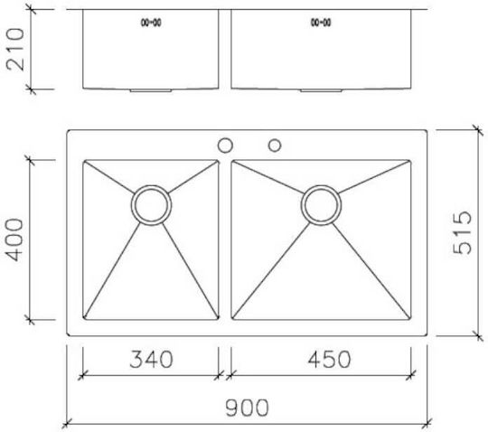 Macart Square N-175 Ένθετος Νεροχύτης Αριστερός Inox Σατινέ Μ90xΠ51.5cm Ασημί