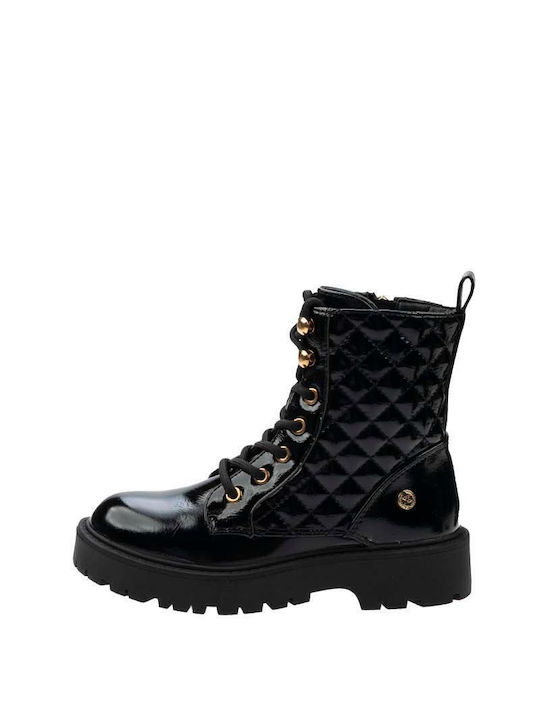 Xti Kids Patent Leather Military Boots with Lace Black