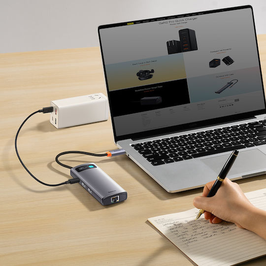 Baseus Metal Gleam 7 in 1 USB-C Docking Station με HDMI 4K PD Ethernet Ασημί