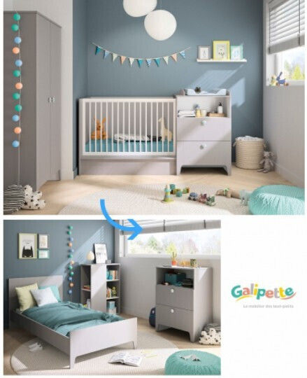 Babybett & Wiege Guimauve Graue Mond/Weiß mit Schublade