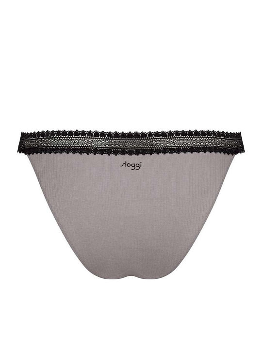 Go Ribbed H Tanga Βαμβακερά Femei Slip 2Pack cu Dantelă Negru/gri