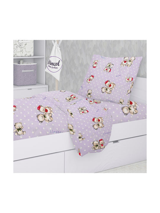 Dimcol Set Cearșafuri Single De bumbac Two Lovely Bears Lila 160x240cm 2buc