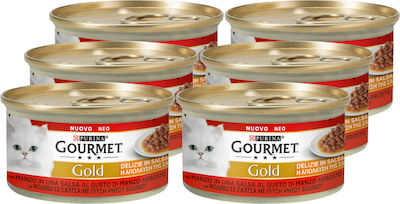 Purina Gourmet Gold Delight Wet Food for Adult Cats In Can with Beef Απόλαυση της Σάλτσας 6pcs 85gr