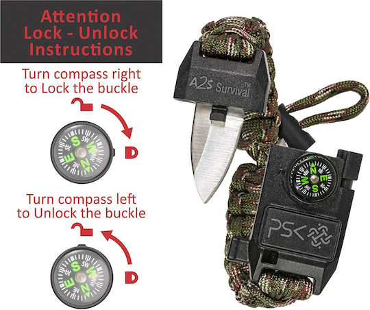 A2S Survival Bracelet With Whistle And Green Sparkler