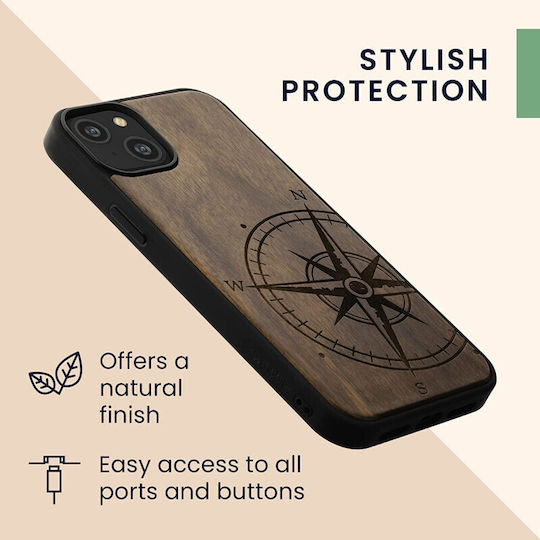 KWmobile Navigational Compass Back Cover Ξύλινο Dark Brown (iPhone 14 Plus)