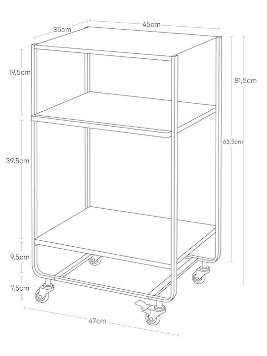 Yamazaki Free Standing Metallic Wine Rack with Wheels Black 38x49x81.5cm