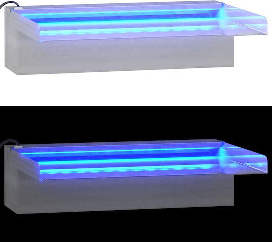 vidaXL Водопад за басейн с LED осветление от неръждаема стомана 30x21x8см Бял
