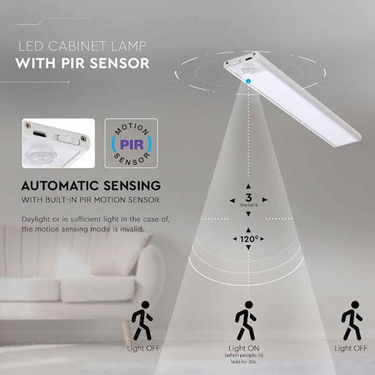 V-TAC Rechargeable LED Light Linear for Cabinets with Battery Powered and Motion Sensor 1pcs