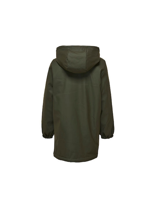 Kids Only Wasserdicht Kinderjacke Lang mit Futter & Kapuze Khaki