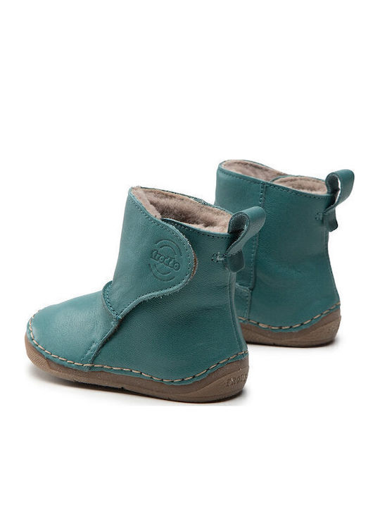Leather Kids Boots with Velcro Turquoise