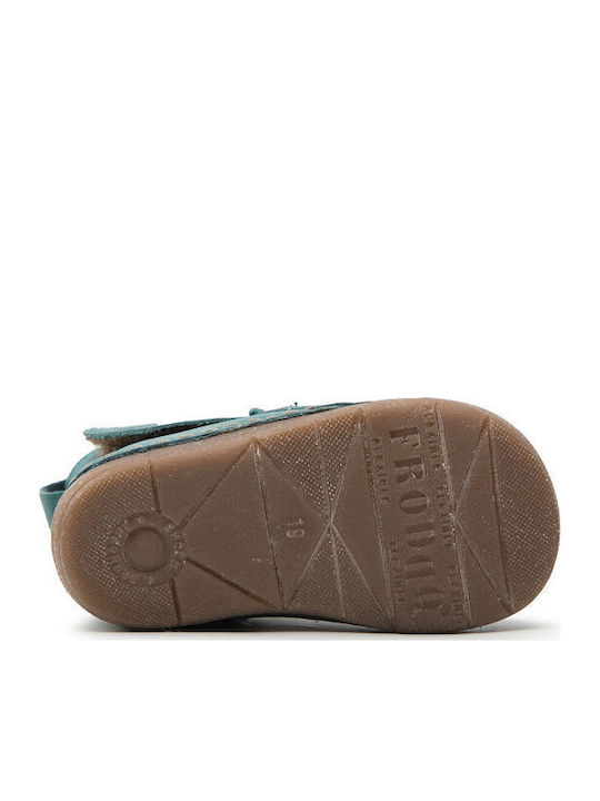 Leather Kids Boots with Velcro Turquoise