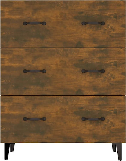Wooden Chest of Drawers with 3 Drawers Smoked Oak 69.5x34x90cm
