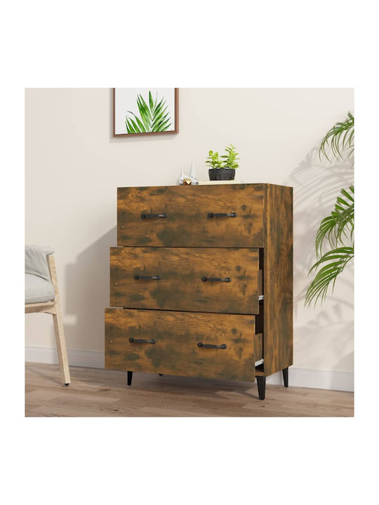 Wooden Chest of Drawers with 3 Drawers Smoked Oak 69.5x34x90cm