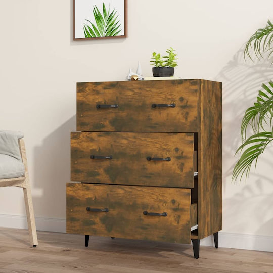 Wooden Chest of Drawers with 3 Drawers Smoked Oak 69.5x34x90cm