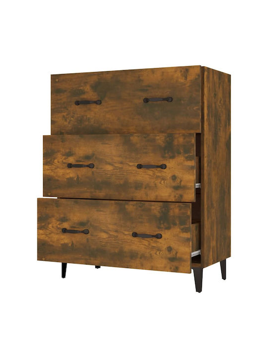 Wooden Chest of Drawers with 3 Drawers Smoked Oak 69.5x34x90cm