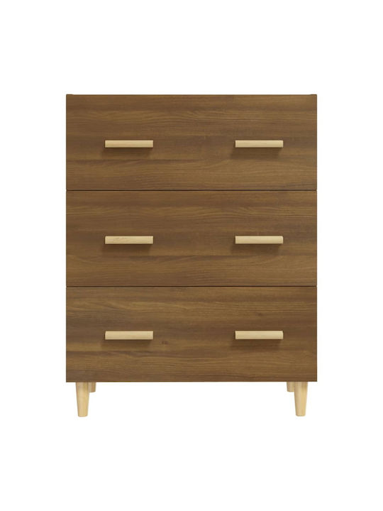 Wooden Chest of Drawers with 3 Drawers Brown Oak 70x34x90cm