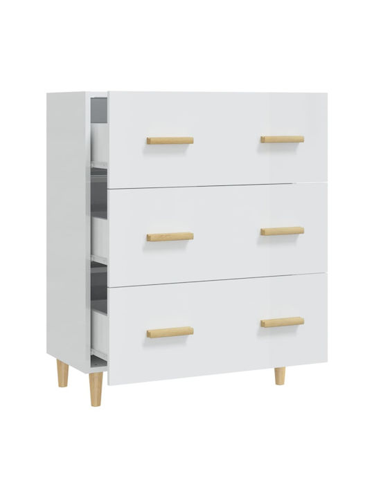 Wooden Chest of Drawers with 3 Drawers White 70x34x90cm