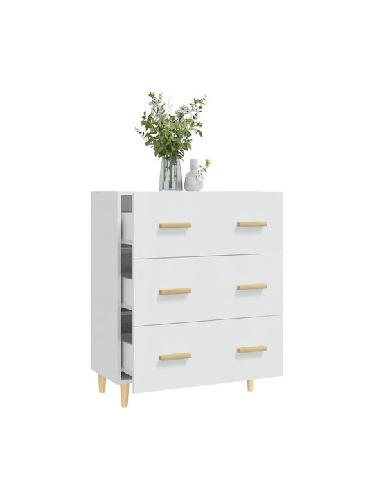 Wooden Chest of Drawers with 3 Drawers White 70x34x90cm
