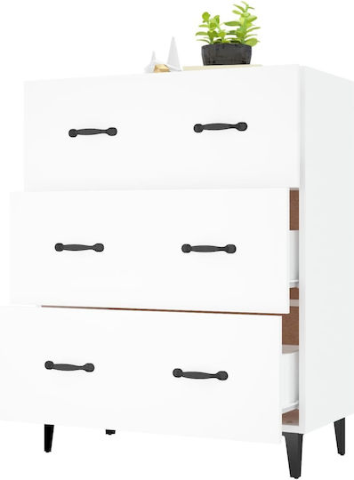 Wooden Chest of Drawers with 3 Drawers White 69.5x34x90cm