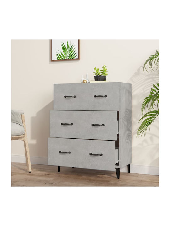 Wooden Chest of Drawers with 3 Drawers Grey Concrete 69.5x34x90cm