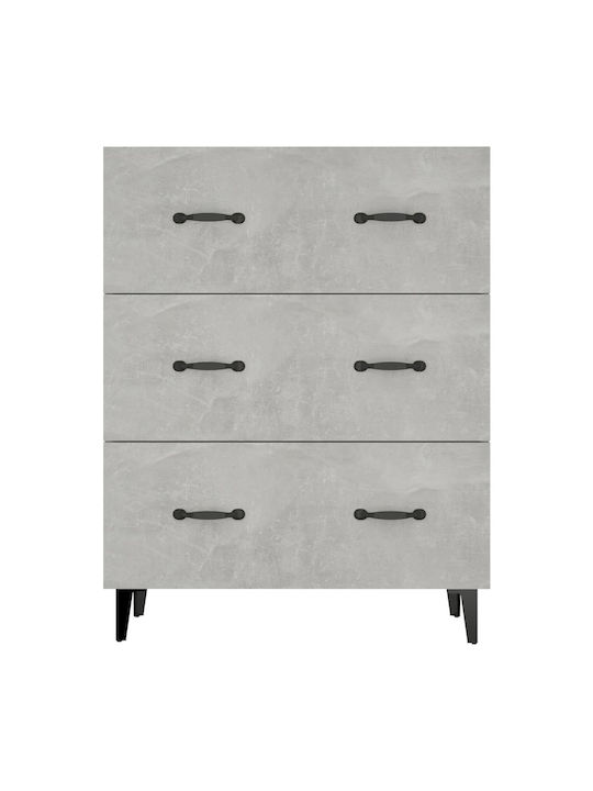 Wooden Chest of Drawers with 3 Drawers Grey Concrete 69.5x34x90cm