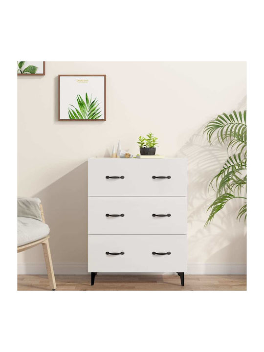 Wooden Chest of Drawers with 3 Drawers White 69.5x34x90cm