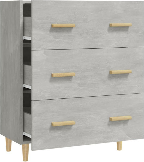 Wooden Chest of Drawers with 3 Drawers Gray 70x34x90cm