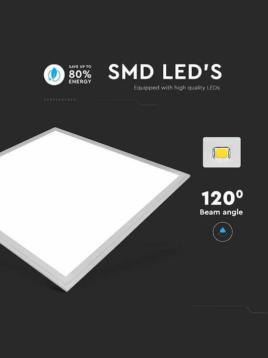 V-TAC Pătrat Încastrat Panou LED Putere 40W cu Alb Natural Lumini 59.5x59.5cm.