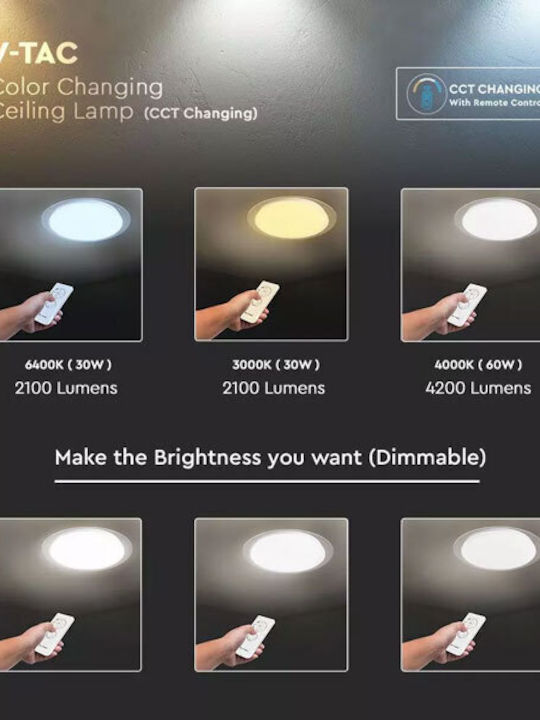 V-TAC Στρογγυλό Εξωτερικό LED Panel 60W με Θερμό Λευκό Φως 3000K 51εκ.