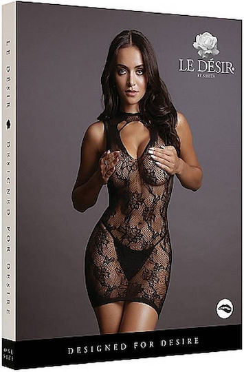 Le Désir Hochgeschlossenes Spitzen-Minikleid Black