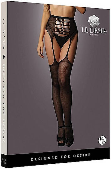 Le Désir High Waist Garterbelt Stockings Black