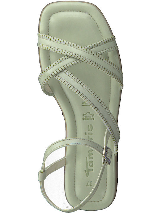 Leather Women's Flat Sandals with Strap in Green Color