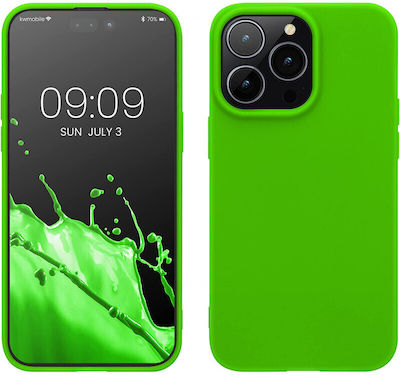 KWmobile Slim Umschlag Rückseite Silikon Neon Green (iPhone 14 Pro) 59077.44