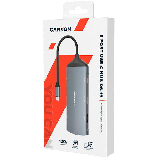 Canyon USB-C Docking Station with HDMI 4K PD Ethernet Gray (CNS-TDS15)