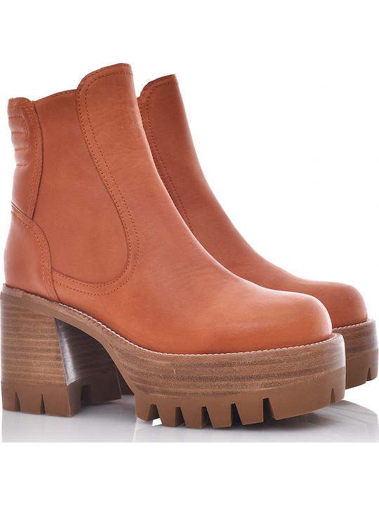 Quavo-2 Leather Women's Ankle Boots with High Heel Orange